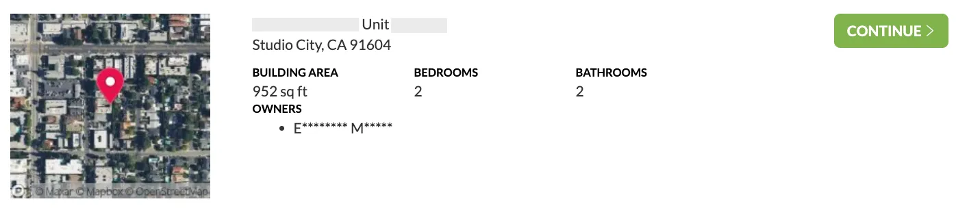 BeenVerified address search opt out results Screenshot of the results of BeenVerified’s address search showing an aerial view of an apartment building in Studio City, California.